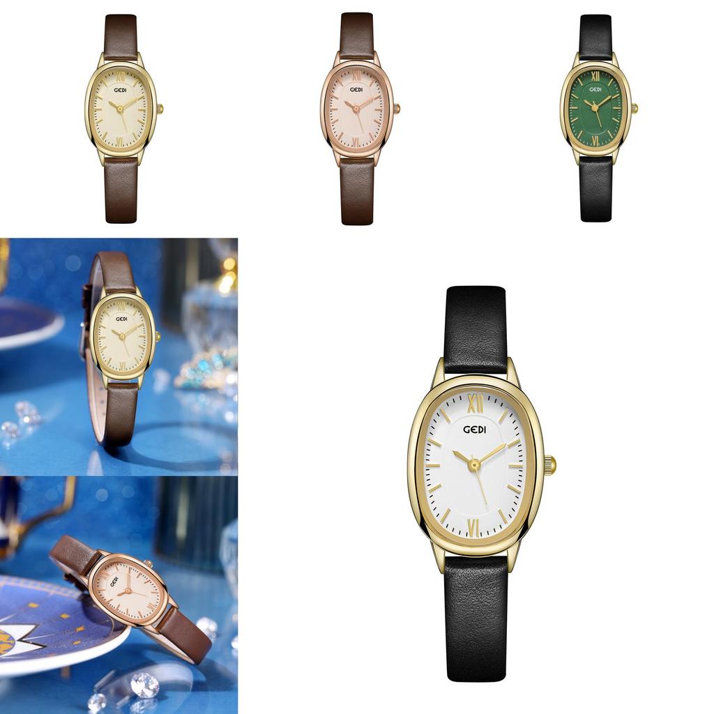Womens Retro Oval Quartz Watch With Leather Strap For Elegant Dress