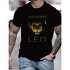 European Sizes Men's Black T-Shirt with Golden Lion Graphic – "The Best Are Born As Leo" Print, Trendy Round Neck Short-Sleeve Tee for Summer