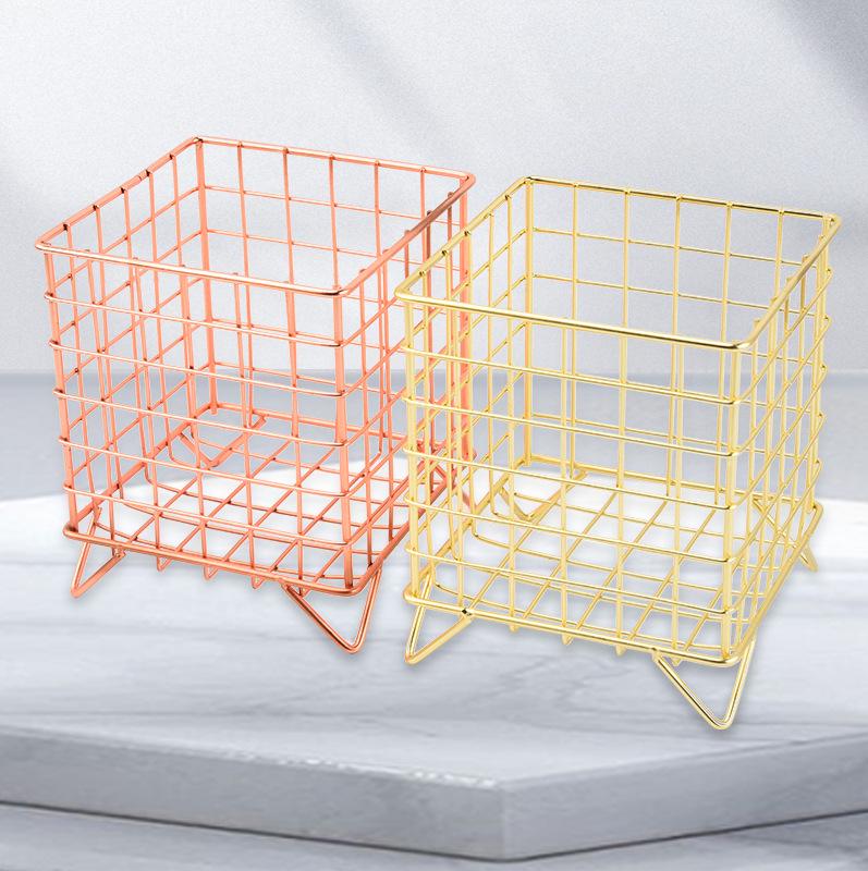 Nordic Iron Square Storage Basket - Four-Legged Desktop Organizer for Makeup and Sundries