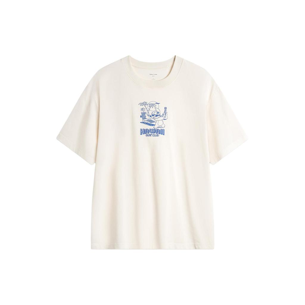 Li Ning X Disney Samarbeid Stitch-serien Rund hals Pullover Casual Kortarmet T-skjorte Herre T-skjorte Off-White ATSU153-1