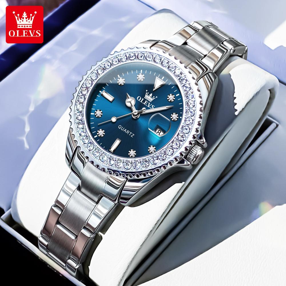 OLEVS Original Elegant Quartz Watch Waterproof Stainless Steel Womens WatchDate Ladies Watch Bracelet Set Box Gifts 9945