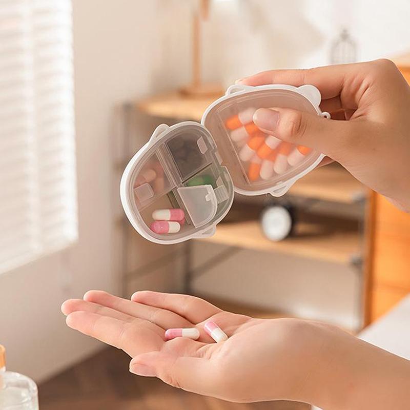 Cute Cartoon Small Bear Portable Double-Layer Compartment Going Out Packed Separately Medicine Storage Plastic Pill Box