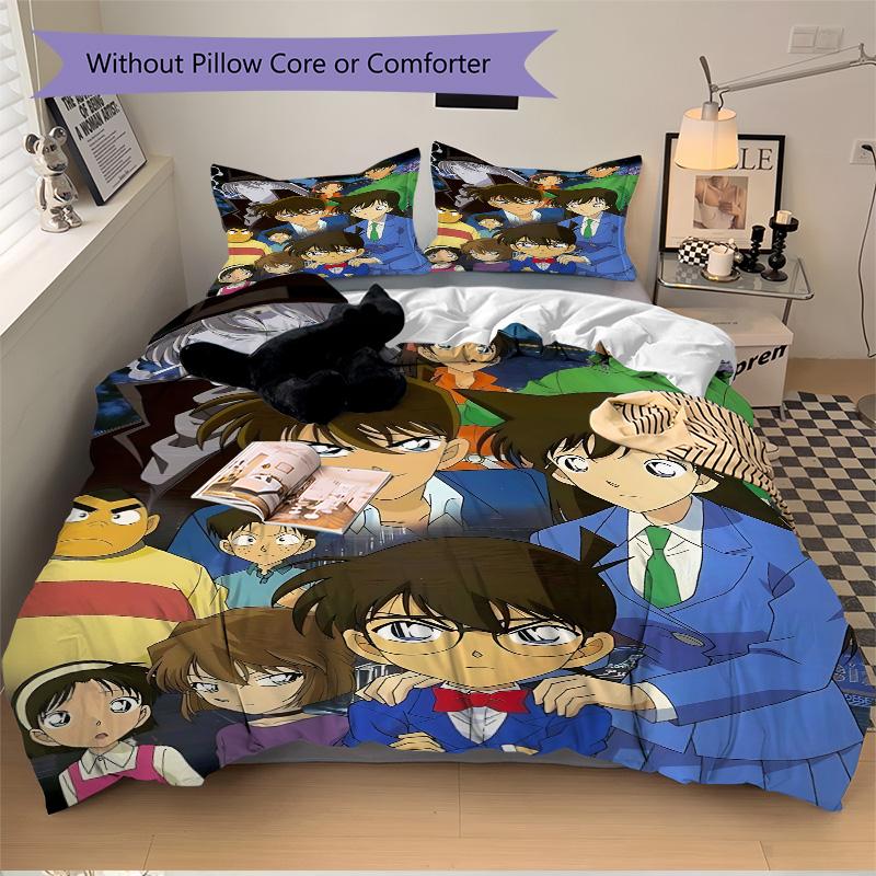 Detective Conan Mystery Print 3Pcs Bedding Setduvet Cover With 2 Bedropillowcase Home Birthday Gift