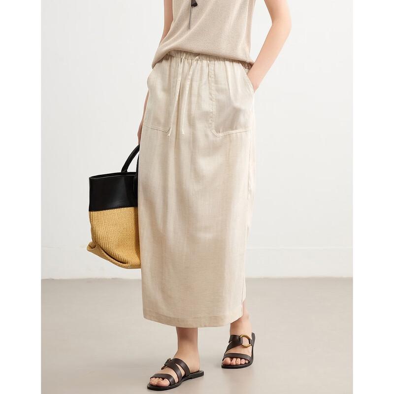 Minimalist Summer Linen Lyocell Blend Midi Skirt L