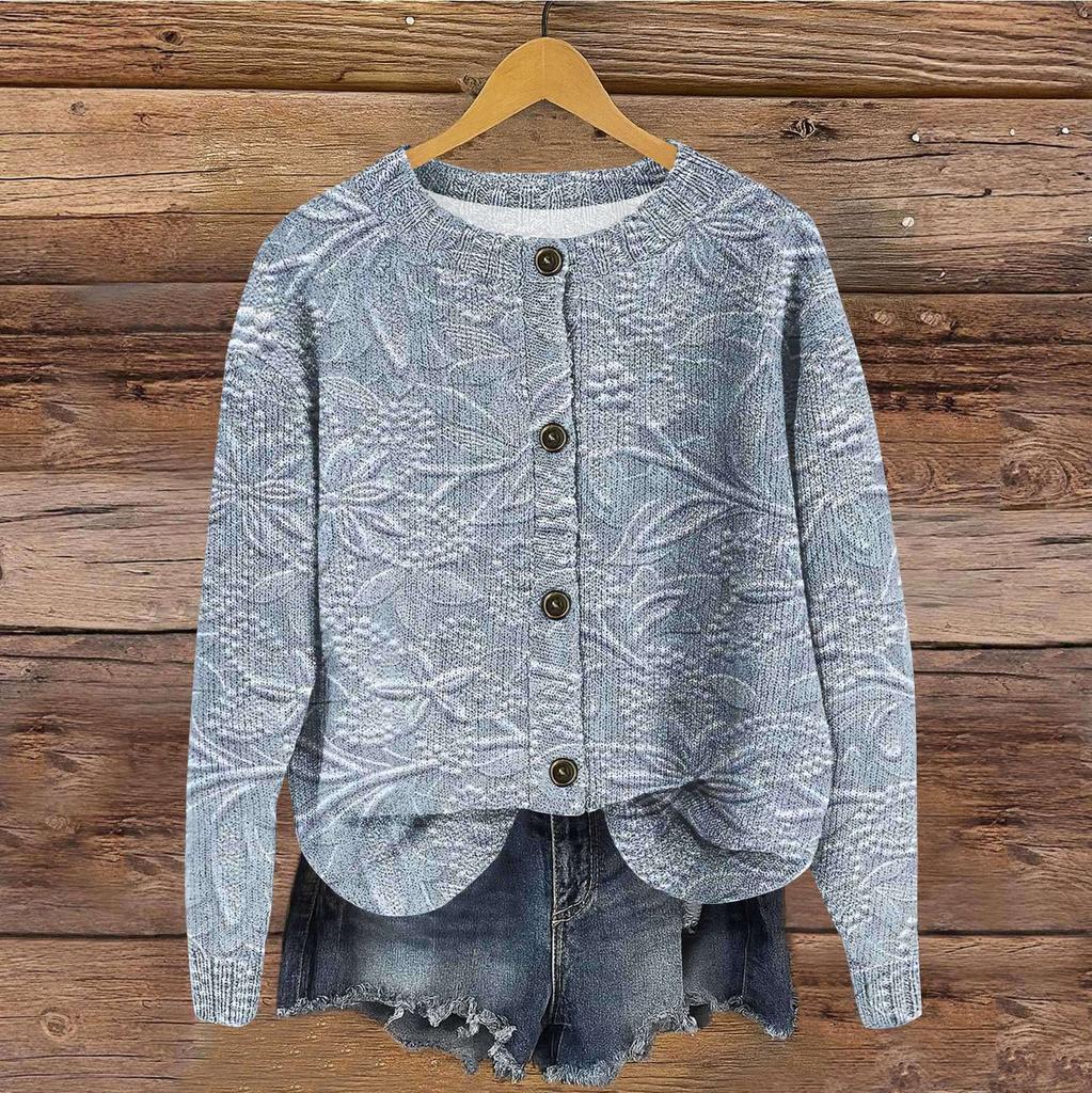Women's Vintage Knit Button Vintage Print Cardigan Jacket