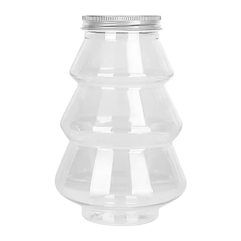 

500ml Christmas Candy Biscuits Bottle Christmas Tree Shape Drink Bottles Juice Milk Tea Jar Food Storage Container Party Favors 14x8.5cm