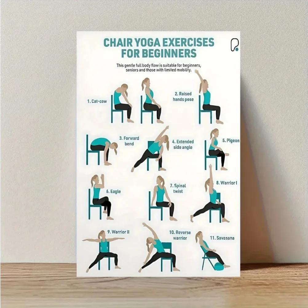 Afis Yoga pentru Începători - Exerciții de Yoga pe Scaun cu Flux Blând pentru Tot Corpul Ideal pentru Utilizare Acasă Perfect pentru Persoane Vârstnice