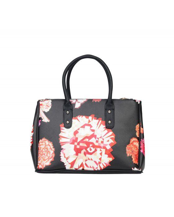 Sac cabas - CHRISTIAN LACROIX - Mily - Noir - Imprimé floral - 2 anses et bandoulière amovible