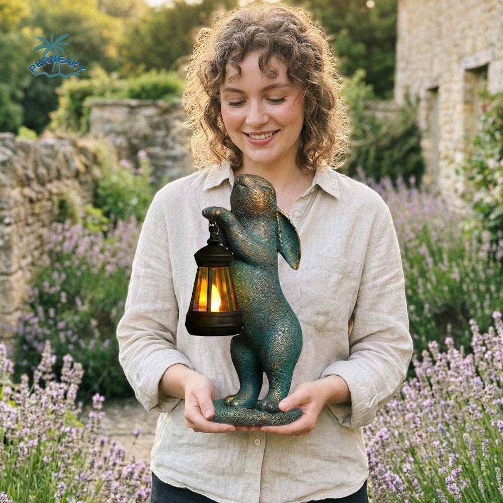 Resin Rabbit Solar Lantern Solar Powered Waterproof Bunny Figurines Cute Night Illumination Outdoor Rabbit Art Decor