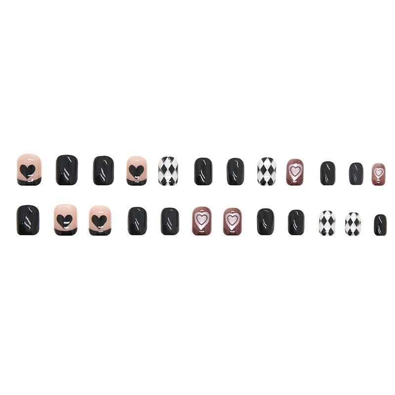 24 de Piese Carouri Romboide Închise la Culoare, Manichiură Dulce și Cool de Dragoste, Alb Toamna și Iarna, Temperament la Purtarea Manichiurii, Manichiură Stil Spice Girl Ins