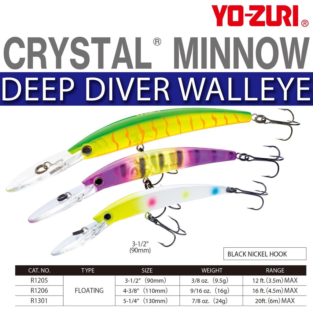 Crystal Minnow DD Walleye Floating Hot Tiger YO-ZURI Lure, 90mm, Color