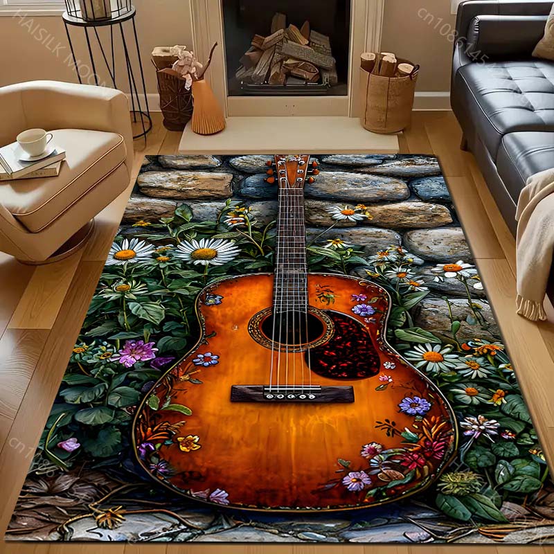 

Daisies and Guitar Pattern Carpet for Bedroom Living Room Bedside Sofa Floor Mat Modern Home Decor Area Rug for Gifts 40x60cm (16x24in)