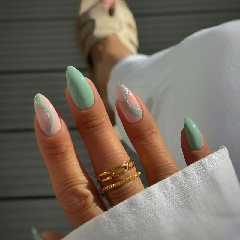 Noste Dlouhý Francouzský Ručně Dělaný Manikúrní Kousek Kamínkový Postupný Přechod Odnímatelná Nálepka na Nehty