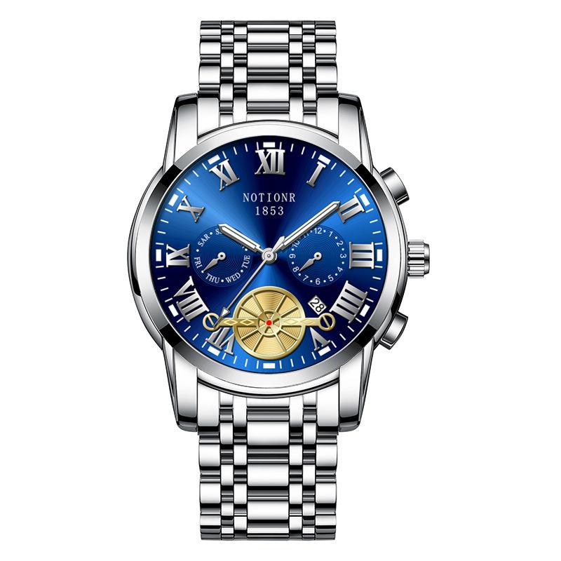 

Чоловічий модний годинник з турбійоном Кварцовий годинник Модний бізнес Спорт Чоловічий годинник Годинник із нержавіючої сталі Чоловічий годинник зі сталевим ремінцем синій/срібний