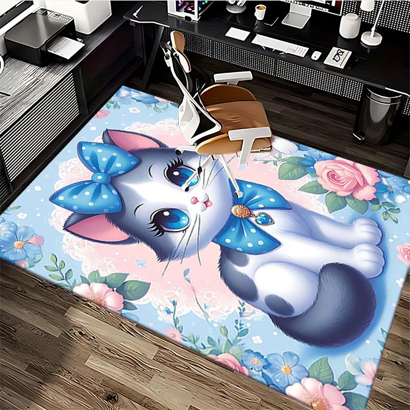 1pc Anime Cat with Blue Bow Chair Mat - Office Desk Pad, Non-Slip Carpet for Home Decor, Suitable for All Seasons, Perfect Gift for Anime Lovers.H011
