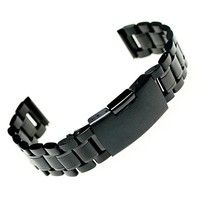 Schwarzes Edelstahl Uhrenarmband Armband Gebogenes Ende Massive Glieder 16mm 18mm 20mm 24mm