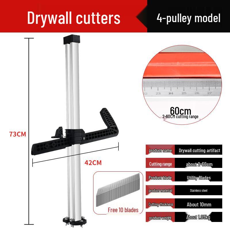 Multi-Functional Gypsum Board Cutter with Folding Handle and Dust-Free Stainless Steel Blade