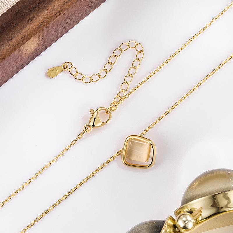 Ladies Elegant Square Opal Pendant Necklace