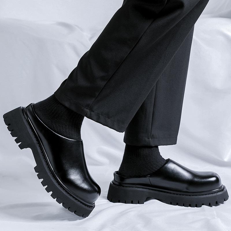 mens casual half shoes slip-on original leather platform shoe black white summer loafers outdoors stylish designer footwear mans