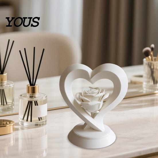 Delicate Rose Texture Decor Heart Figurine, 3D Printed Sculpture, Romantic Desktop Decoration Decorative Ornament for Table, Shelf Centerpiece