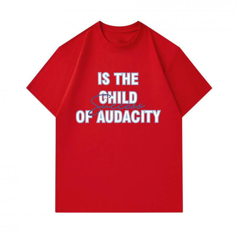 Men's 100% Cotton Crew Neck Short Sleeve T-Shirt, Is The Child Of Audacity Success Letter Print Casual Breathable Soft Tee for Daily Wear, Hipster Slo