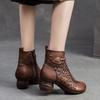 Johnature Retro Atmungsaktive Hohl-out Stiefel Sommer Sandalen Echtes Leder Mode High Heels Damen Schuhe