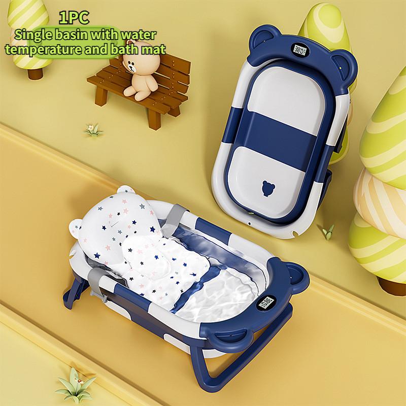 Real-time Temperature Silicone Baby Take A Bath Bathtub Non-Slip Foot Bath Bucket Folding Bathroom with Temperature Sensing