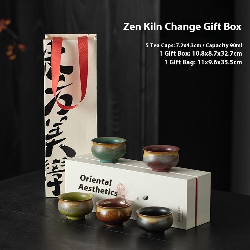 Kiln Change Ceramic Five Elements Set Tea Cup Gift Box Set Personal Cup Teacup Tasting Cup Kung Fu Tea Set Handy Gift  200ml