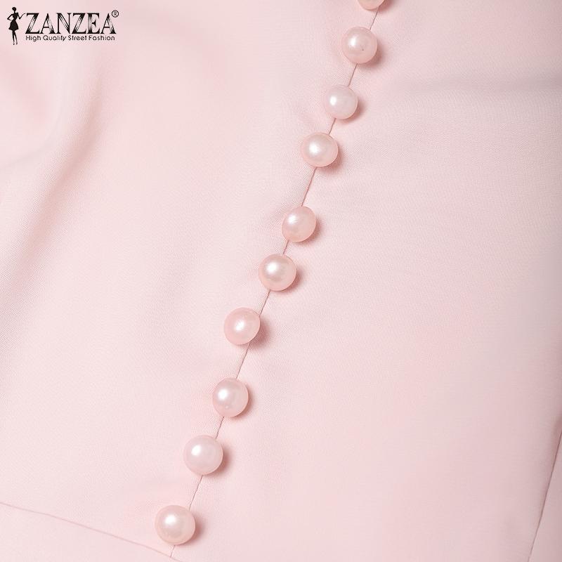 ZANZEA Women Summer Turn Down Collar Floral Half Sleeve Casual Dress