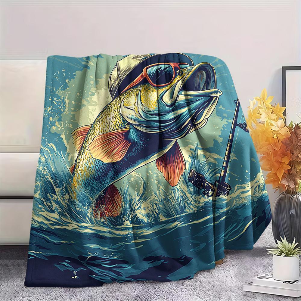 Fish Print Flannel Blanket, High Quality Comfortable for All Seasons, Home Decor, Warmth and Comfort, Perfect for Christmas Gifts