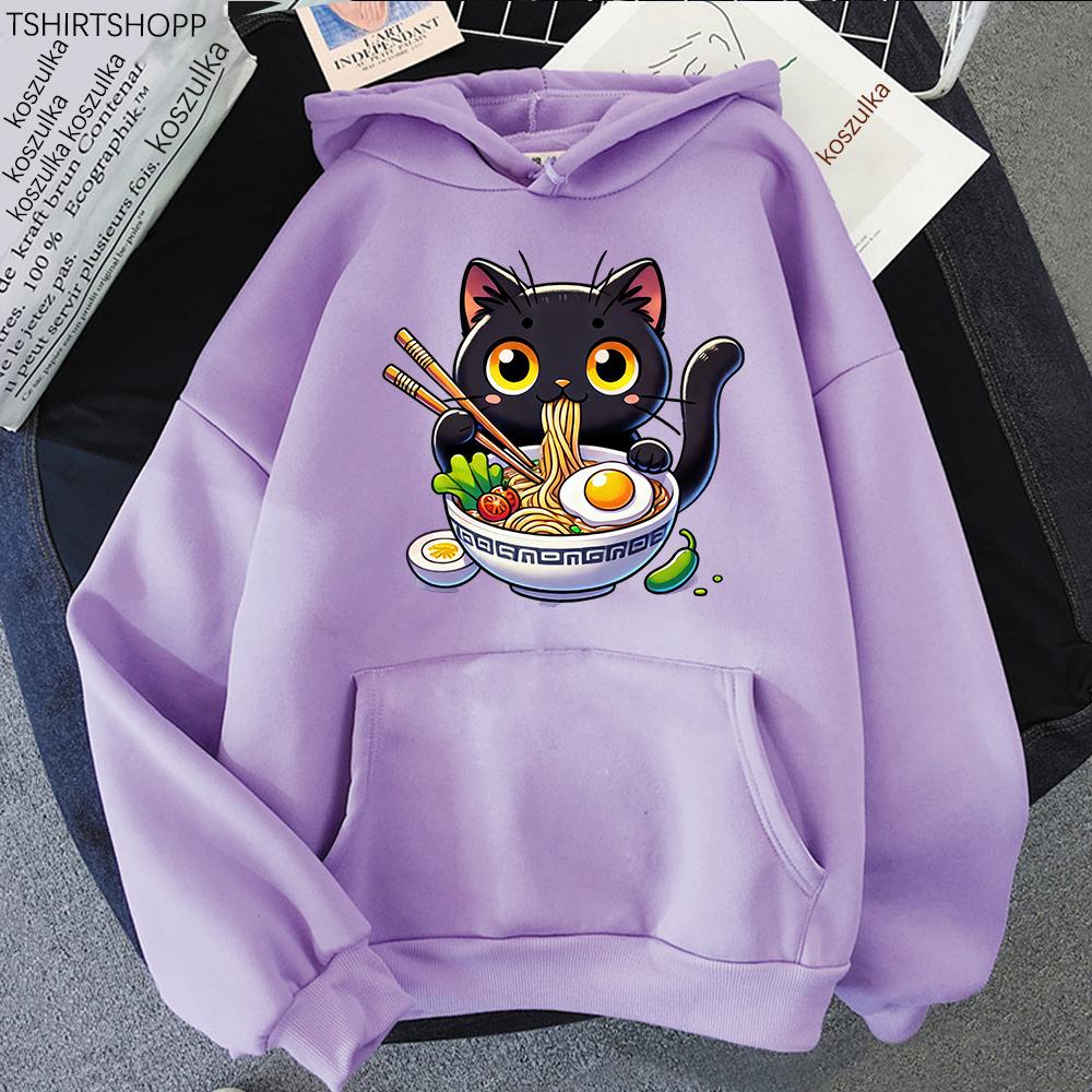 Cat Ramen Hoodie Women Harajuku Funny Cute Graphic Noodle Hoodies Unisex Japanese Anime Aesthetic Noodle Pullovers Sweatshirts