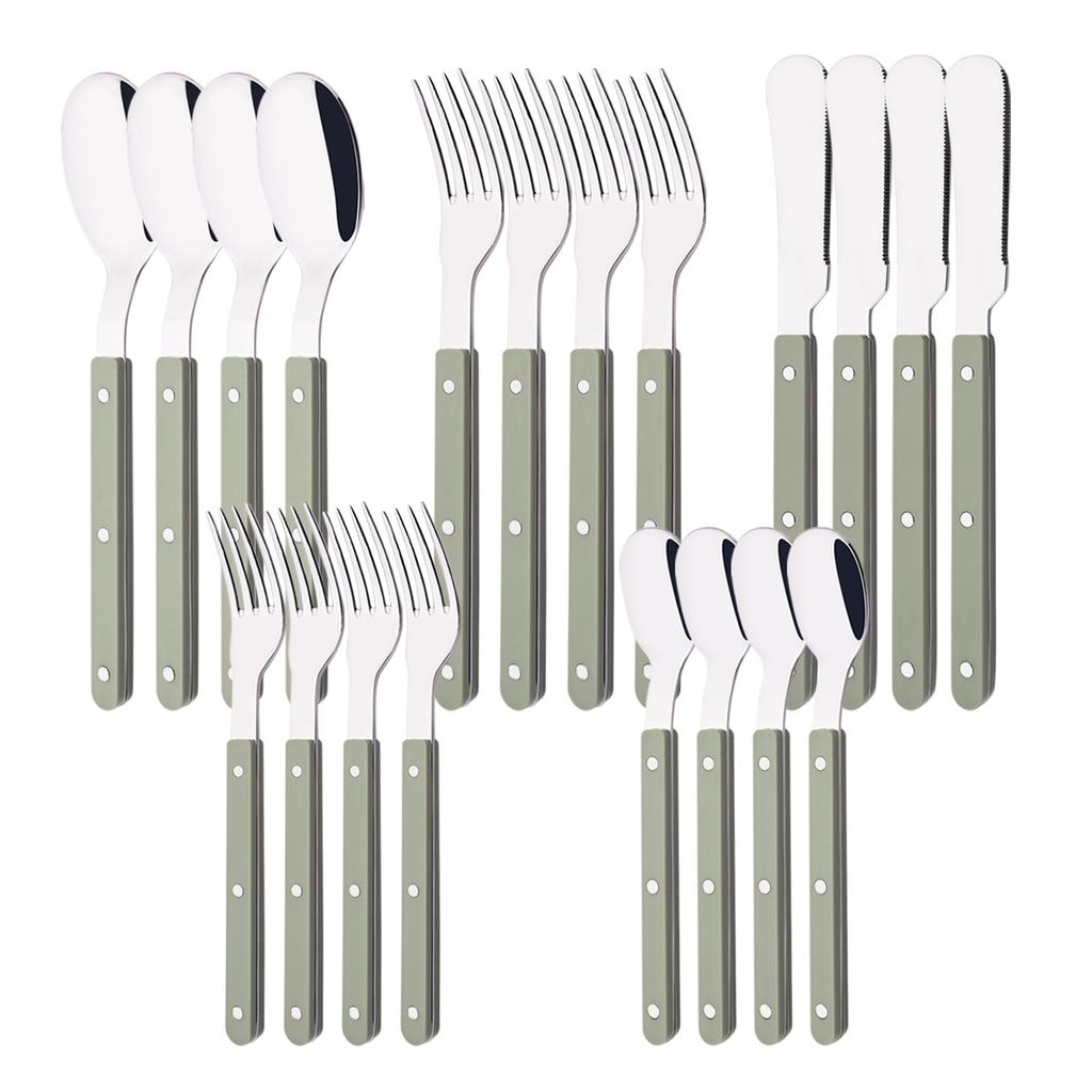 20 PCS Stainless Steel Flatware Set Service for 4, Retro Style  Tableware Forks Spoons Knives Eating Utensils, Acrylic Handle with Rivets Design
