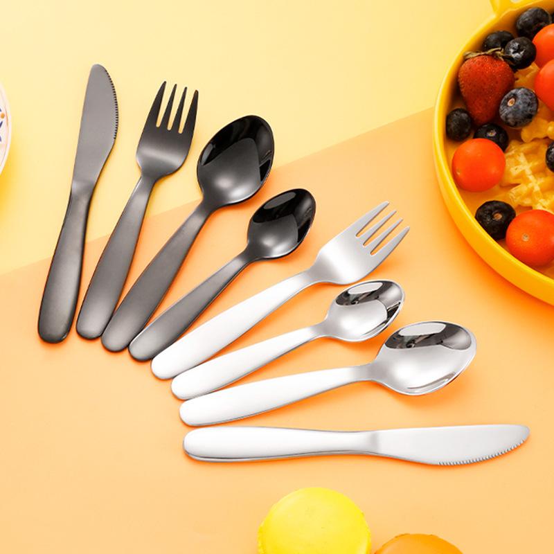 4 Pcs Set 304 Stainless Steel Children's Cutlery Set Portable Western Thickening Knives Forks Spoons Tableware Dinnerware