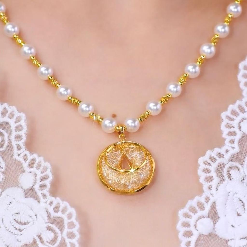 French Gold Wire Mesh Pearl Necklace, Women'S Versatile Temperament, Safety Buckle Pendant, Collarbone Chain Accessories