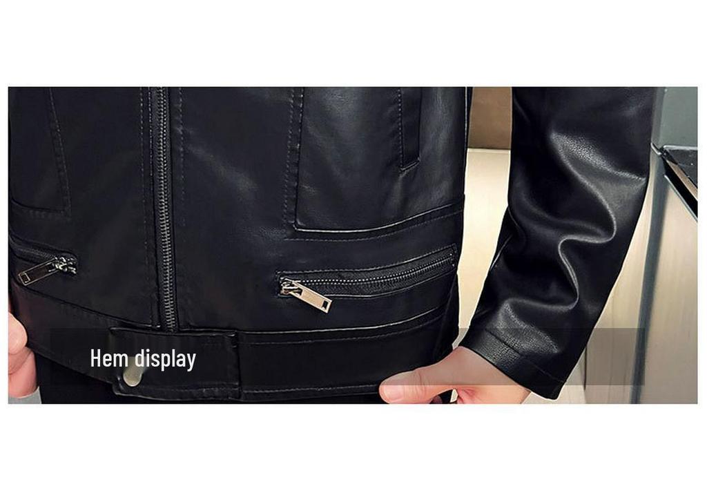 Men's Autumn Winter PU Leather Flight Jacket - Stand Collar, Casual, Trendy Motorcycle Outerwear, Plus Size Available.