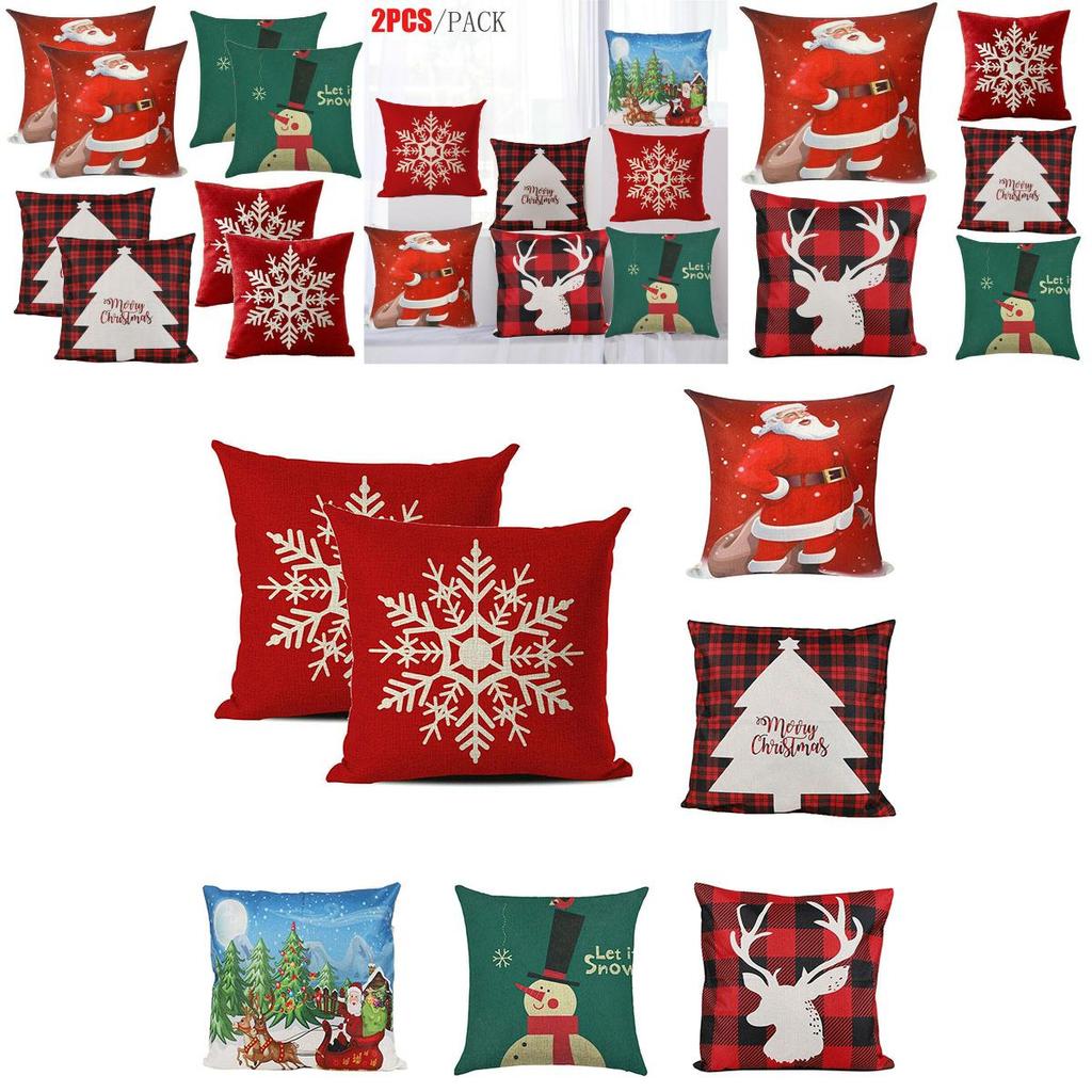 Stylish Snowman And Santa Christmas Pillow Covers For Couch Sofa Festival Decor