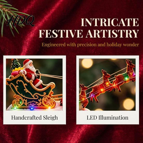 Levitating Santa Claus Tabletop Decor Floating Sleigh Centerpiece Magnetic Levitation Flying Ornament with LED Modern Xmas for Desktops Light,
