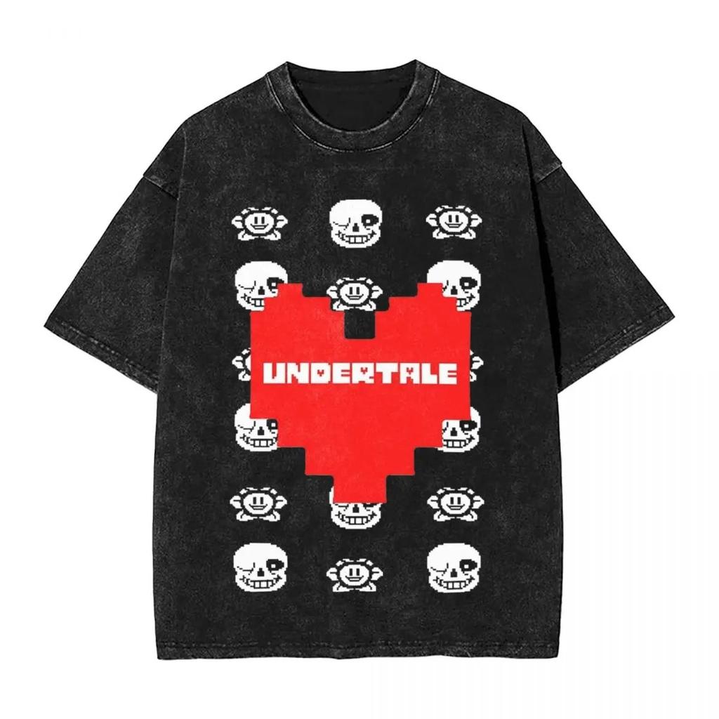 Hot Sale PS Game Undertale Sans Papyrus Graphic Print Vintage Washed TShirt Men Women Cotton Fashion Summer Tee Oversized Top