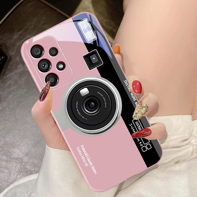 Gehärtetes Glas Handyhülle Für Samsung Galaxy S10 4G S20 11E 30 S21 21Fe 22 Pro S23 Ultra 5G S8 S9 Retro Kamera Grün Pink