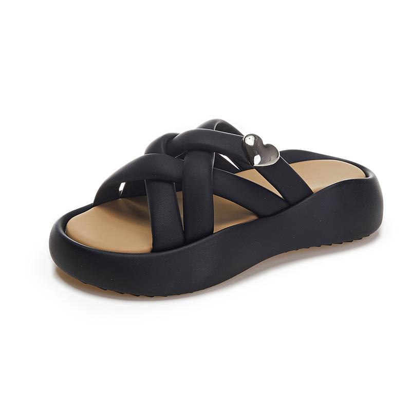 New platform slippers women's 2025 summer women's wear sandals women step on shit beach slippers casual one-word drag
