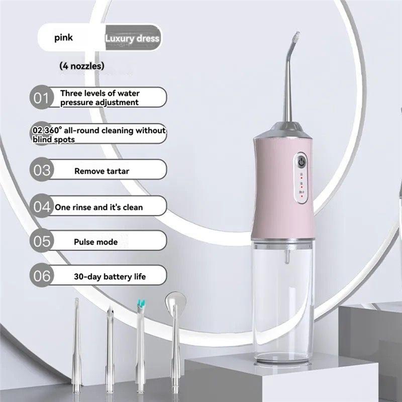 Portable Oral Irrigator Portable Electric Telescopic Irrigator 3 Modes, 4 Nozzles B