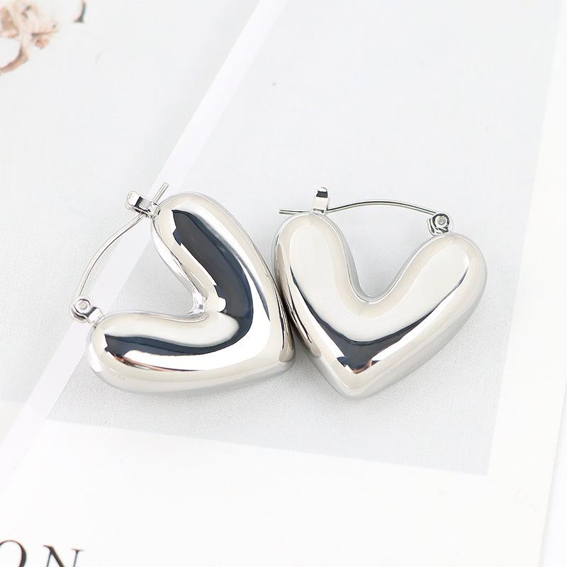 Simple Hollow Peach Heart Stud Earrings Titanium Steel Niche Exaggerated Earrings Women's