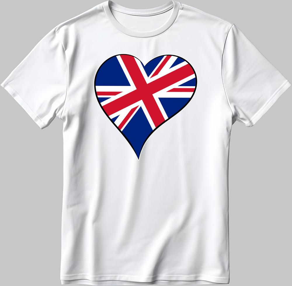 Heart United Kingdom Flag Black-White  Men's / Women's T Shirt Q038