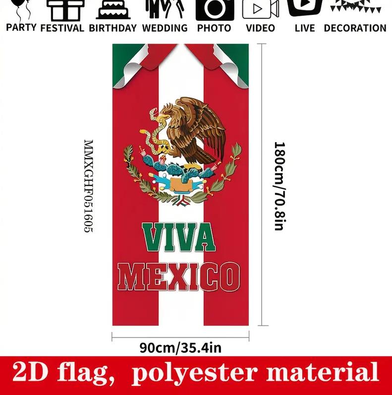 1pcs Mexican Lndependence Day Party Decor Door Cover Banner Eagle Snake Cactus Mexican Style Festival Party Porch Decor Backdrop