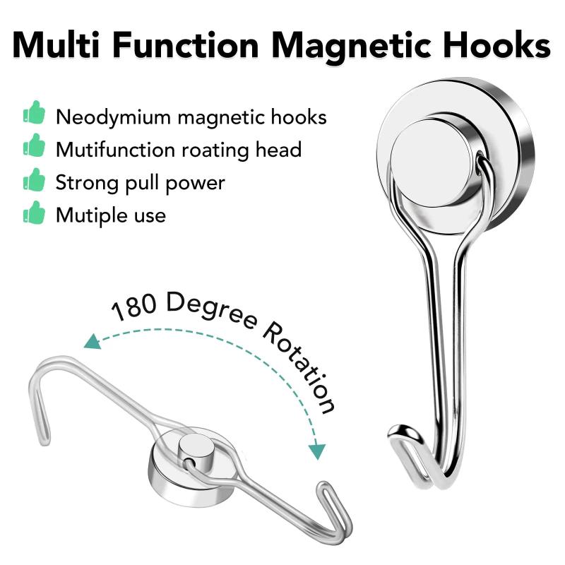 1-5Pcs Silver Magnetic Hooks Cruis Heavy Duty Neodymium Rare Earth Magnetic Hangers, Extra Strong Magnets With Hook For Hanging