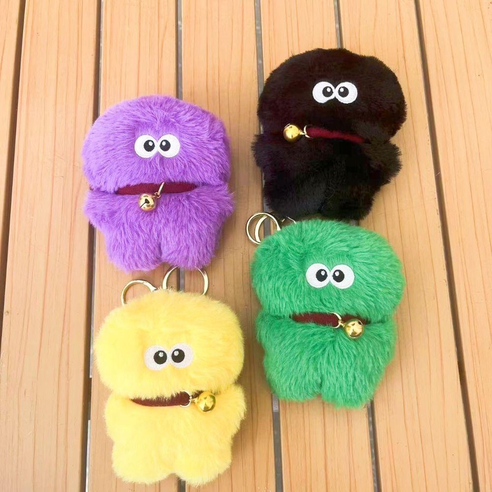 PP Cotton Big Eye Doll Pendant Fluffy Bell Hair Ball Key Chain  Female Lady Girl
