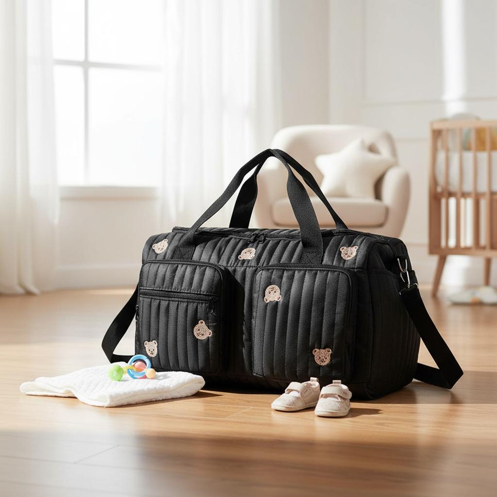 Quilted Mommy Bag Large Capacity Weekender Bag Cute Travel Bag for Hospital and Weekender Travel