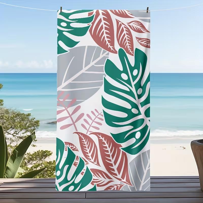 Gradient Pink Purple Geometric Palm Tree Beach Towel Tropical Coastal Silhouette Diamond Frame Print Soft Beach Blanket W40*H60(CM)