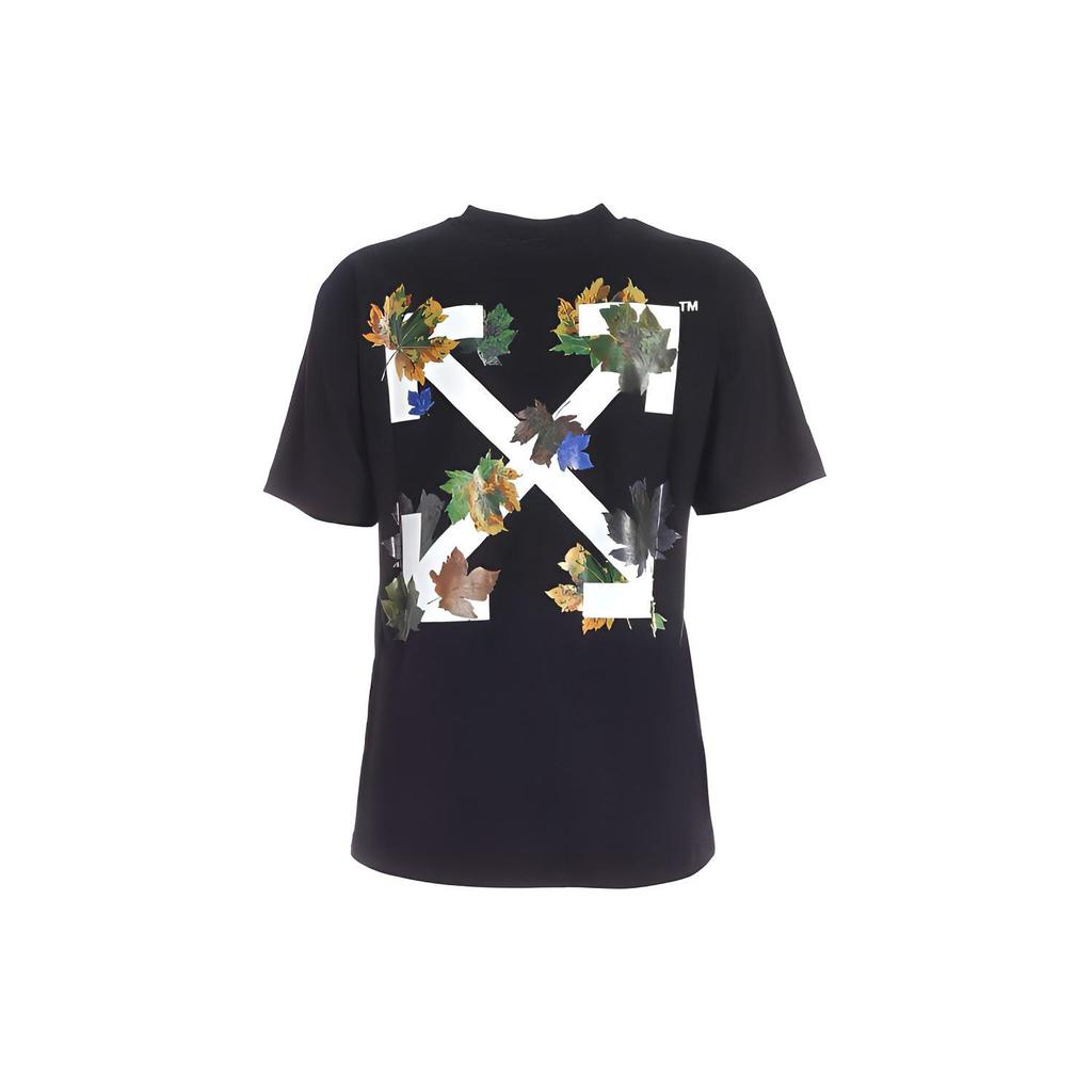 Off-White Leaf Arrow Print Short Sleeve T-Shirt Women Tops Black OWAA049E20JER0141001