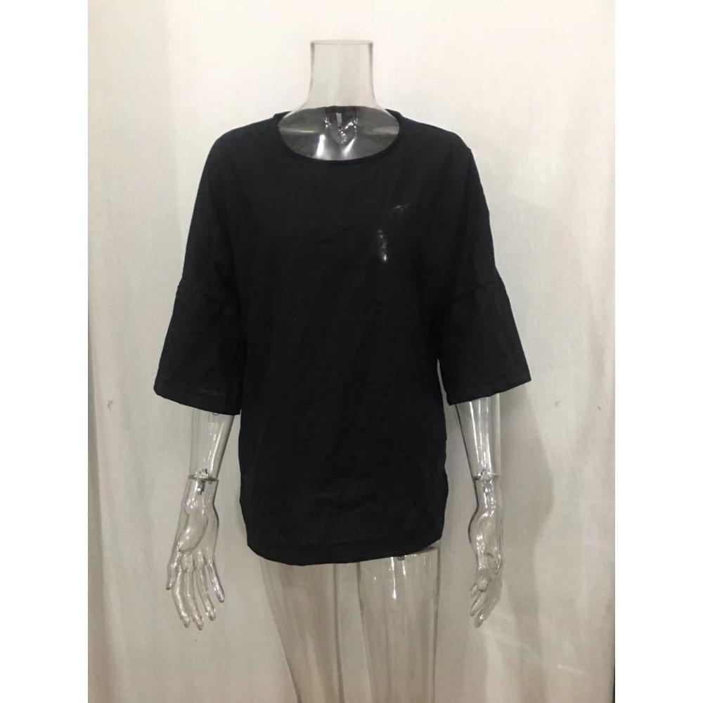 HNXC Women's Fashion Casual Summer Solid Color Print 3/4 Sleeve O-Neck Blouses & Shirts